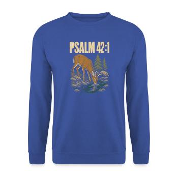Psalm 42 1 Hirsch am Wasser Bibelvers Christlich - Unisex Pullover - Royalblau - Vorne - Alina (178cm) & Michal (187cm)