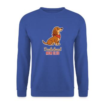 Dackel Mama Club – Süßer Dackel mit Halstuch - Unisex Pullover - Royalblau - Vorne - Alina (178cm) & Michal (187cm)