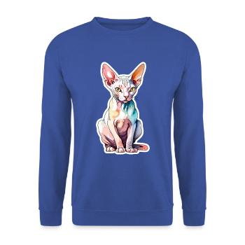 Sphynx Katze Wasserfarben - Unisex Pullover - Royalblau - Vorne - Alina (178cm) & Michal (187cm)