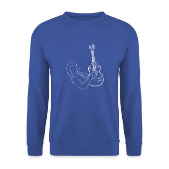 White silhouette of a guitarist. Electric guitar. - Unisex Sweatshirt - royal blue - Front - Alina (178cm) & Michal (187cm)