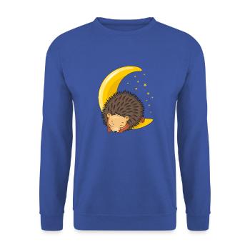 Niedlicher Igel schläft auf dem Mond - Unisex Pullover - Royalblau - Vorne - Alina (178cm) & Michal (187cm)