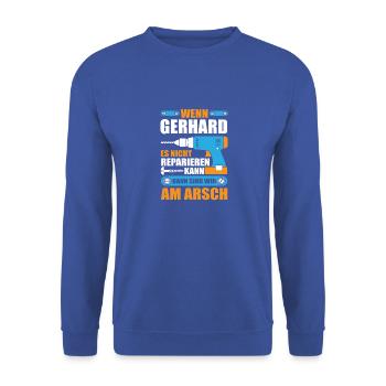 GERHARD Name Geschenk Reparatur reparieren - Unisex Pullover - Royalblau - Vorne - Alina (178cm) & Michal (187cm)