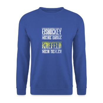 Krefeld - Eishockey meine Droge - mein Dealer. - Unisex Pullover - Royalblau - Vorne - Alina (178cm) & Michal (187cm)