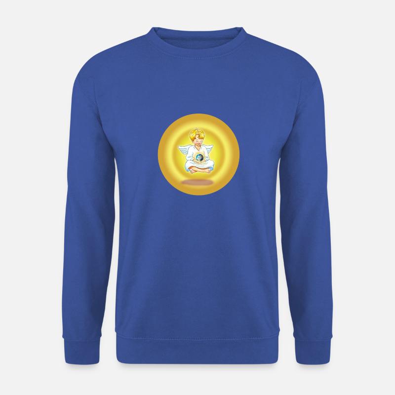 Engel mit Erde in der Hand Hintergrund Gold - Unisex Pullover - Royalblau