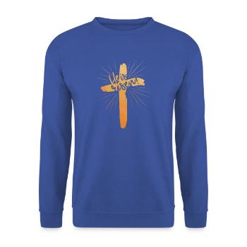 He is risen - Unisex Pullover - Royalblau - Vorne - Alina (178cm) & Michal (187cm)