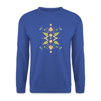 Symbole fait de feuilles, de pierres précieuses, d’optique et de géométrie - Sweat-shirt Unisexe - bleu royal - Devant - Alina (178cm) & Michal (187cm)