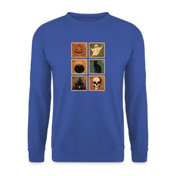 Vintage Halloween Monster Deklination - Unisex Pullover - Royalblau - Vorne - Alina (178cm) & Michal (187cm)