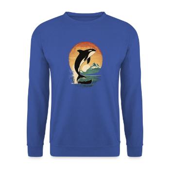 Orca Wal Sonnenuntergang Vintage Meer Natur - Unisex Pullover - Royalblau - Vorne - Alina (178cm) & Michal (187cm)