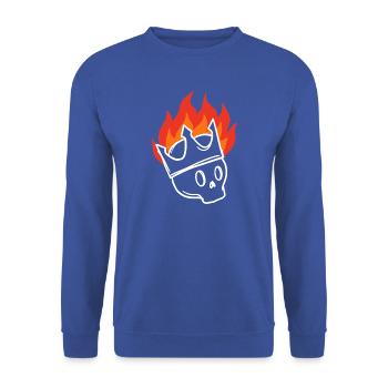 Flammender Kronenschädel Edgy Skelettkönig - Unisex Pullover - Royalblau - Vorne - Alina (178cm) & Michal (187cm)