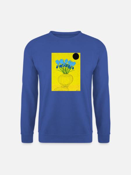 Vase mit blauer Iris auf gelbem Grund - Unisex Pullover - Royalblau