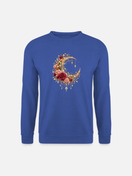 Goldener Mond mit Rosen - Unisex Pullover - Royalblau