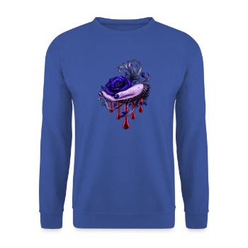 Gothic Rosenhand mit violetter Blüte - Unisex Pullover - Royalblau - Vorne - Alina (178cm) & Michal (187cm)
