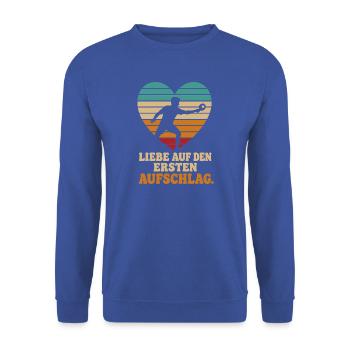 Liebe auf den ersten Aufschlag Tischtennis Retro - Unisex Pullover - Royalblau - Vorne - Alina (178cm) & Michal (187cm)