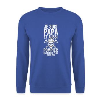 Papa Pompier Crâne – Ça Déchire Grave ! - Sweat-shirt Unisexe - bleu royal - Devant - Alina (178cm) & Michal (187cm)