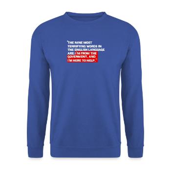 Ich bin von der Regierung - Unisex Pullover - Royalblau - Vorne - Alina (178cm) & Michal (187cm)