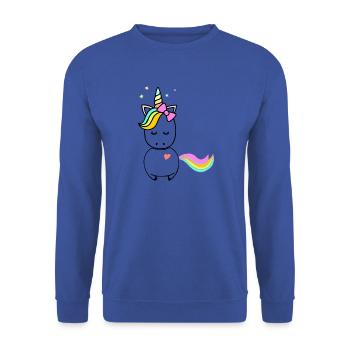 Süsses Einhorn als Geschenk für Unicorn Fans - Unisex Pullover - Royalblau - Vorne - Alina (178cm) & Michal (187cm)