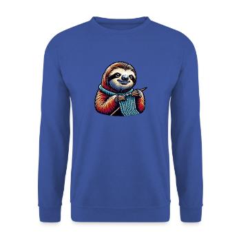 Cute Sloth Knitting Enthusiastically Design - Unisex Sweatshirt - royal blue - Front - Alina (178cm) & Michal (187cm)