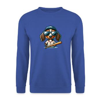 Dackel Wiener Hund Baseballspieler Humor - Unisex Pullover - Royalblau - Vorne - Alina (178cm) & Michal (187cm)