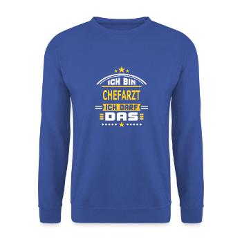 CHEFARZT - Unisex Pullover - Royalblau - Vorne - Alina (178cm) & Michal (187cm)