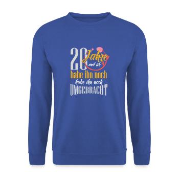 20 Jahre Verheiratet Porzellanhochzeit Geschenk - Unisex Pullover - Royalblau - Vorne - Alina (178cm) & Michal (187cm)