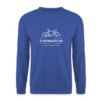 Tretmaschine oder auch Fahrrad genannt. - Unisex Pullover - Royalblau - Vorne - Alina (178cm) & Michal (187cm)