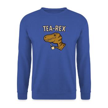 Tea Rex Dinosaur with Cup - Unisex Sweatshirt - royal blue - Front - Alina (178cm) & Michal (187cm)