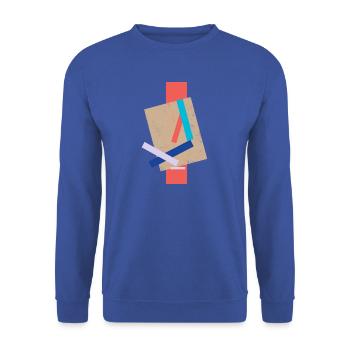 Abstraktes Geometrie-Motiv in Pastellfarben - Unisex Pullover - Royalblau - Vorne - Alina (178cm) & Michal (187cm)