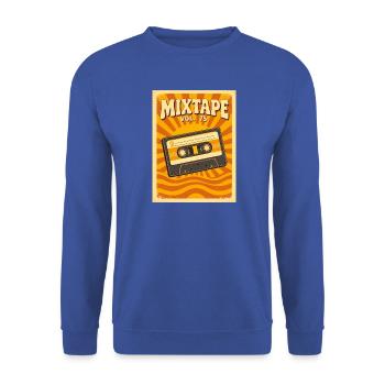 Retro-Mixtape-Illustration mit warmen Siebzigern - Unisex Pullover - Royalblau - Vorne - Alina (178cm) & Michal (187cm)