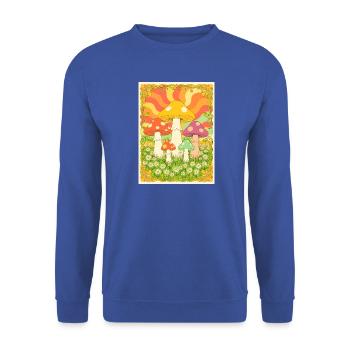 Psychedelische Pilze in groovy Farben der 70er - Unisex Pullover - Royalblau - Vorne - Alina (178cm) & Michal (187cm)