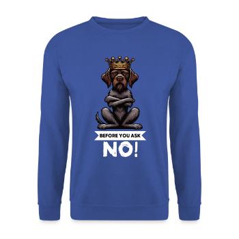 Before You Ask Deutsch Drahthaar Drahthaarhalter - Unisex Pullover - Royalblau - Vorne - Alina (178cm) & Michal (187cm)
