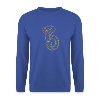 Neonlinien Schlange Konturkunst: Die gelbe 3 - Unisex Pullover - Royalblau - Vorne - Alina (178cm) & Michal (187cm)