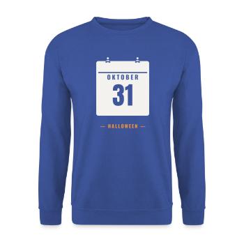 31 Oktober Kalender Halloween Datum Spooky Grusel - Unisex Pullover - Royalblau - Vorne - Alina (178cm) & Michal (187cm)