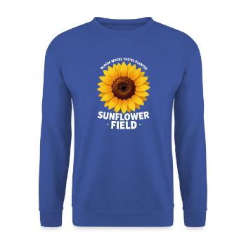 Sonnenblumenfeld: Blühe dort, wo du bist - Unisex Pullover - Royalblau - Vorne - Alina (178cm) & Michal (187cm)