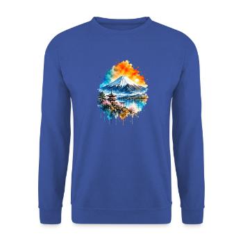 Mount Fuji Pagode See Aquarell - Unisex Pullover - Royalblau - Vorne - Alina (178cm) & Michal (187cm)