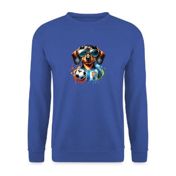 Dackel Fußballspieler Wiener Hund Fan - Unisex Pullover - Royalblau - Vorne - Alina (178cm) & Michal (187cm)