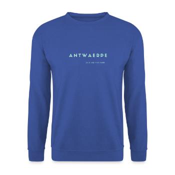 ANTWAERPE, DAS IST NICHT VON HIER. Antwerpener Dialekt - Unisex Pullover - Royalblau - Vorne - Alina (178cm) & Michal (187cm)