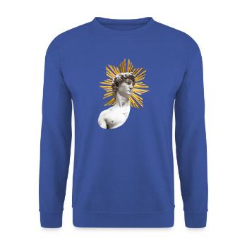 David mit Heiligenschein | Michelangelo - Unisex Pullover - Royalblau - Vorne - Alina (178cm) & Michal (187cm)