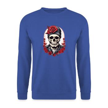 Totenkopf mit Rosen - Unisex Pullover - Royalblau - Vorne - Alina (178cm) & Michal (187cm)