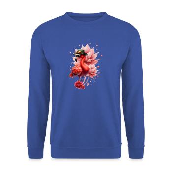 Rosa Flamingo mit Hut - Unisex Pullover - Royalblau - Vorne - Alina (178cm) & Michal (187cm)