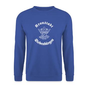 Kronstadt in Siebenbürgen - Wurzel mit Krone - Unisex Pullover - Royalblau - Vorne - Alina (178cm) & Michal (187cm)