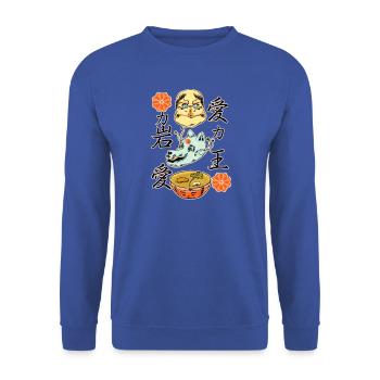 Kitsune und Ramen_ dunkle Materialien - Unisex Pullover - Royalblau - Vorne - Alina (178cm) & Michal (187cm)