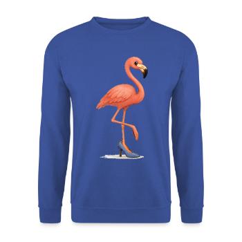 Lustiger Flamingo im Stöckelschuh - Unisex Pullover - Royalblau - Vorne - Alina (178cm) & Michal (187cm)