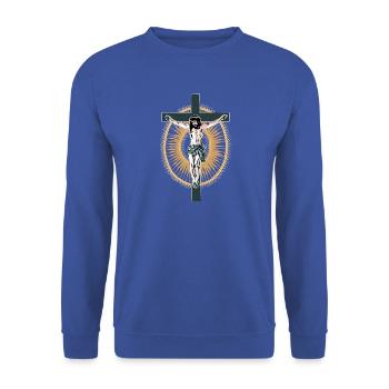 Christus - Unisex Pullover - Royalblau - Vorne - Alina (178cm) & Michal (187cm)