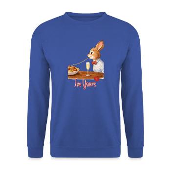 Verspielte romantische Paare Illustration. Ich gehöre dir - Unisex Pullover - Royalblau - Vorne - Alina (178cm) & Michal (187cm)