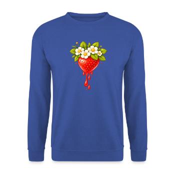 Erdbeere mit Blüten und Tropfen - Unisex Pullover - Royalblau - Vorne - Alina (178cm) & Michal (187cm)