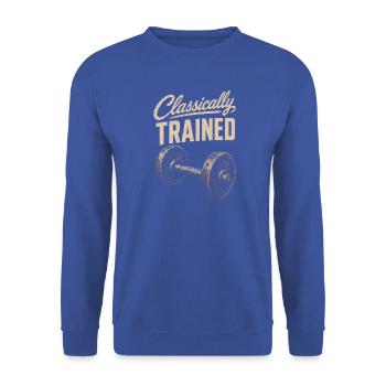 Klassisch Trainiert – Vintage Fitness-Design - Unisex Pullover - Royalblau - Vorne - Alina (178cm) & Michal (187cm)