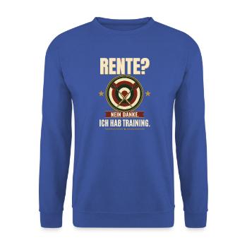 Rentner Dartspieler Retro Emblem Ruhestand Darts - Unisex Pullover - Royalblau - Vorne - Alina (178cm) & Michal (187cm)