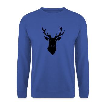 Hirsch Silhouette mit großem schwarzen Geweih - Unisex Pullover - Royalblau - Vorne - Alina (178cm) & Michal (187cm)