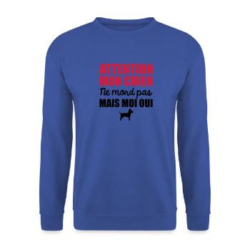 attention mon chien ne mord pas mais moi oui - Sweat-shirt Unisexe - bleu royal - Devant - Alina (178cm) & Michal (187cm)
