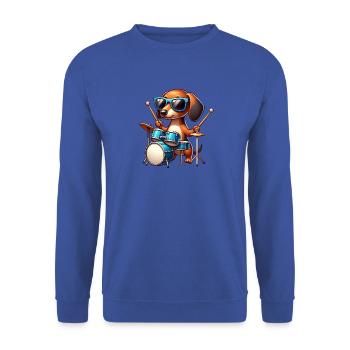 Dackel Schlagzeuger Wiener Hund Motiv - Unisex Pullover - Royalblau - Vorne - Alina (178cm) & Michal (187cm)